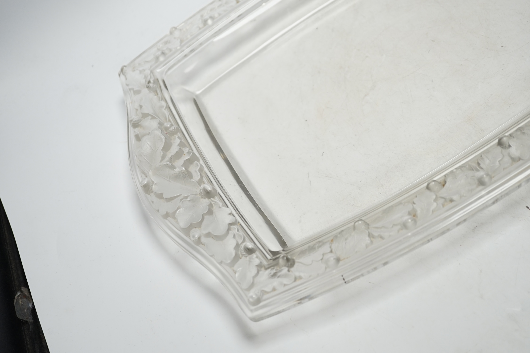 A Lalique 'Chene' oak leaf pattern glass tray, 47cm long